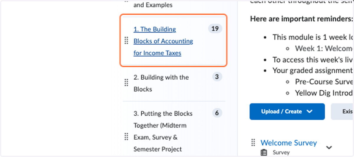 Course Narrative: "Building Blocks" of accounting to organize content and facilitate learning