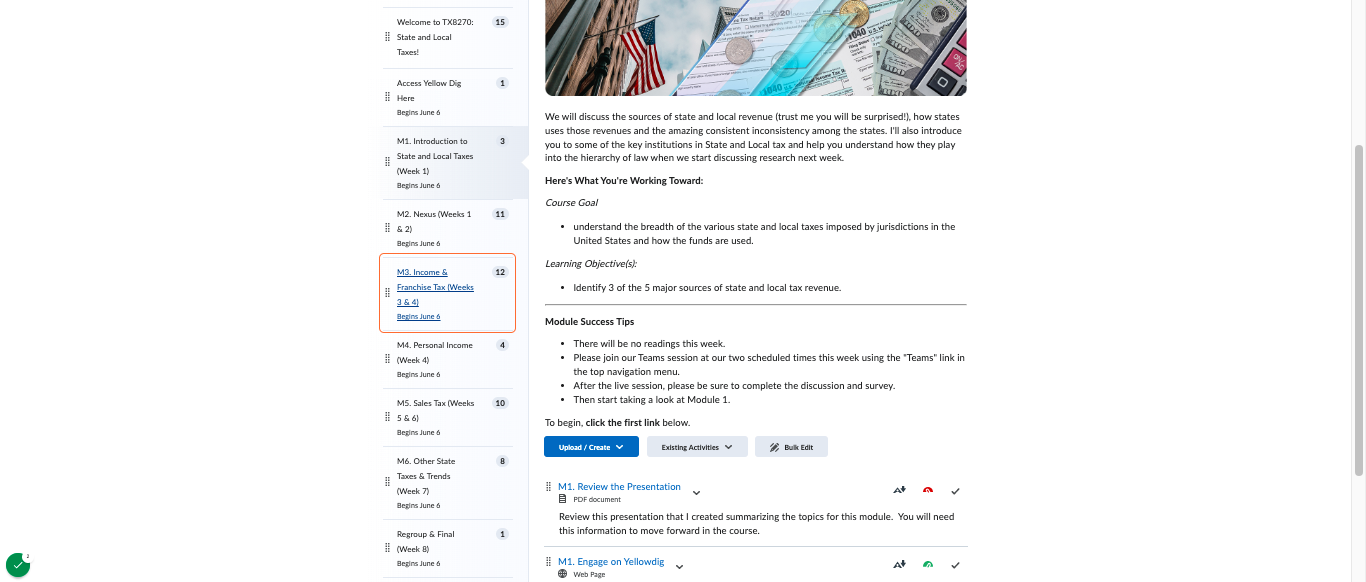Module Titles: Module titles based on the course infographic and titled as a source of state and local tax