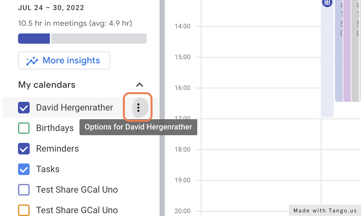 Select Options for your calendar