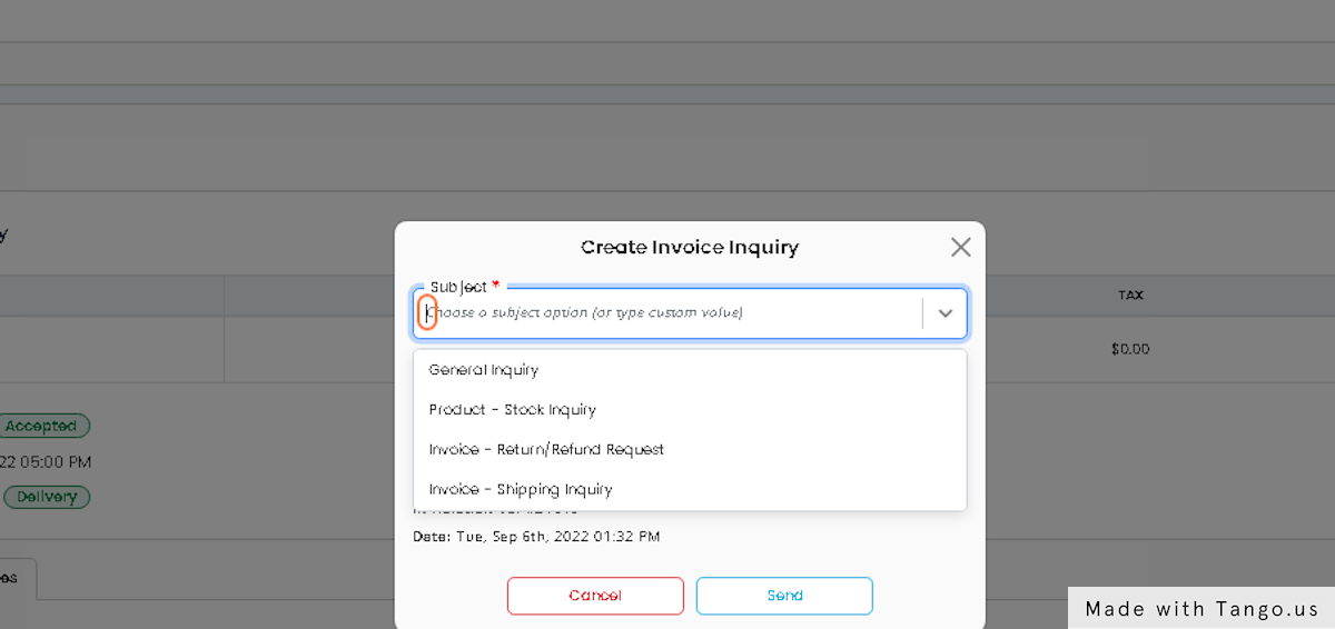 Select the Reason for Invoice Inquiry