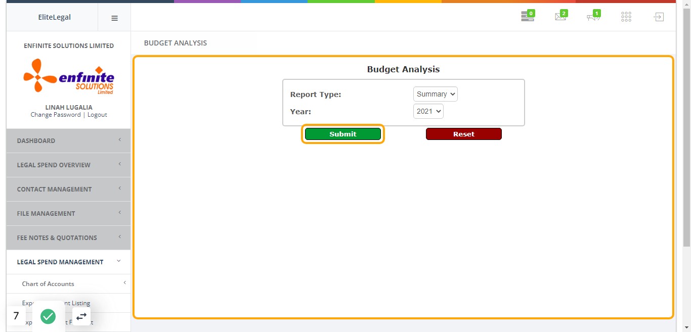 once done click on Submit button to access the report