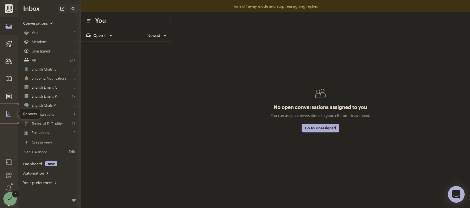 Open Intercom, and click on Reports