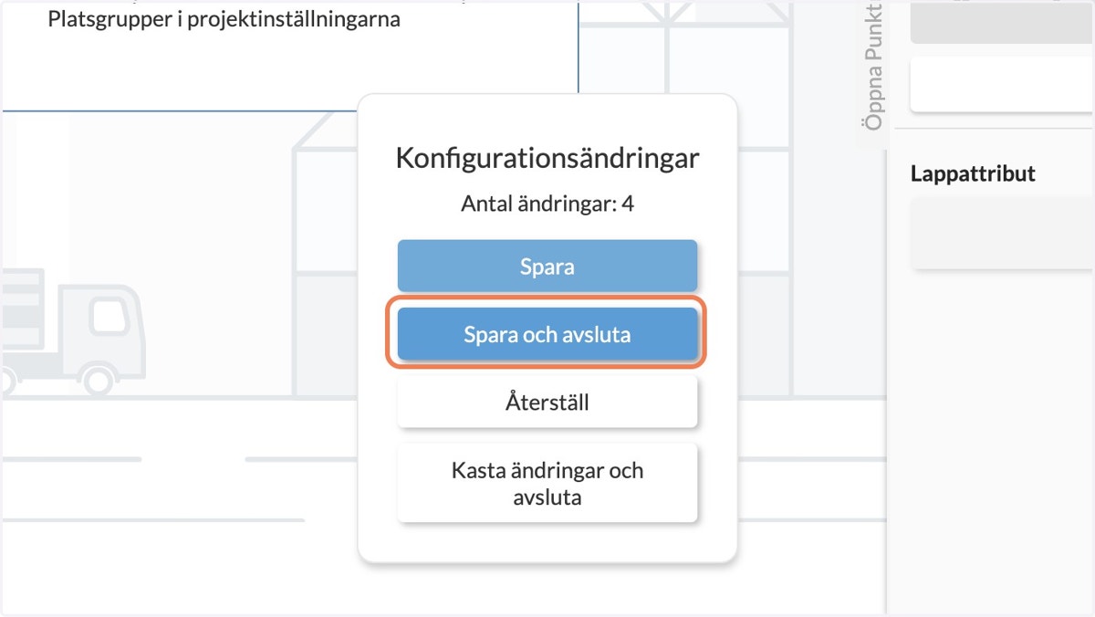 För att spara och gå ut konfigurationsläget klicka på "Spara och avsluta"