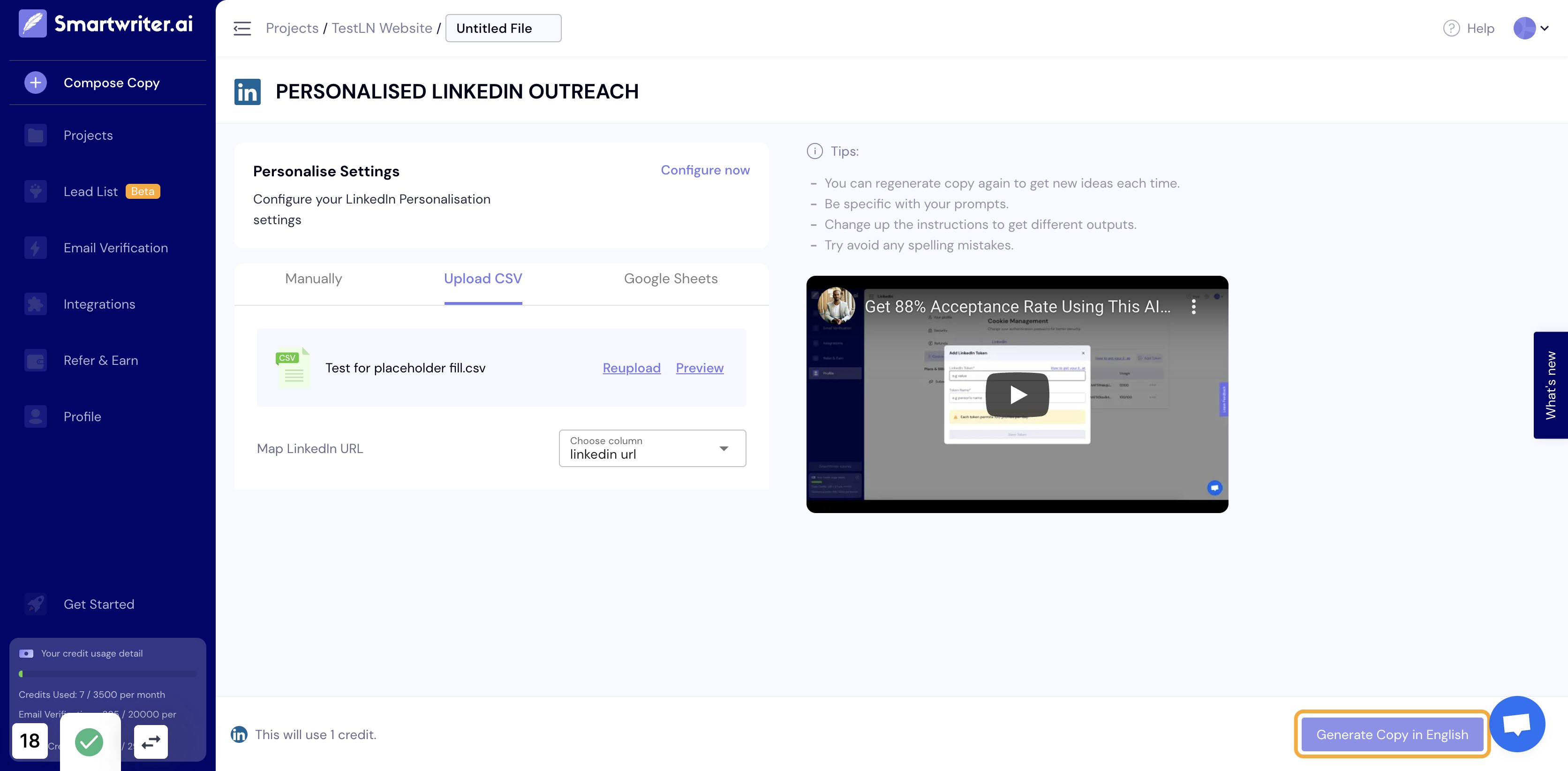 Click on Generate Copy