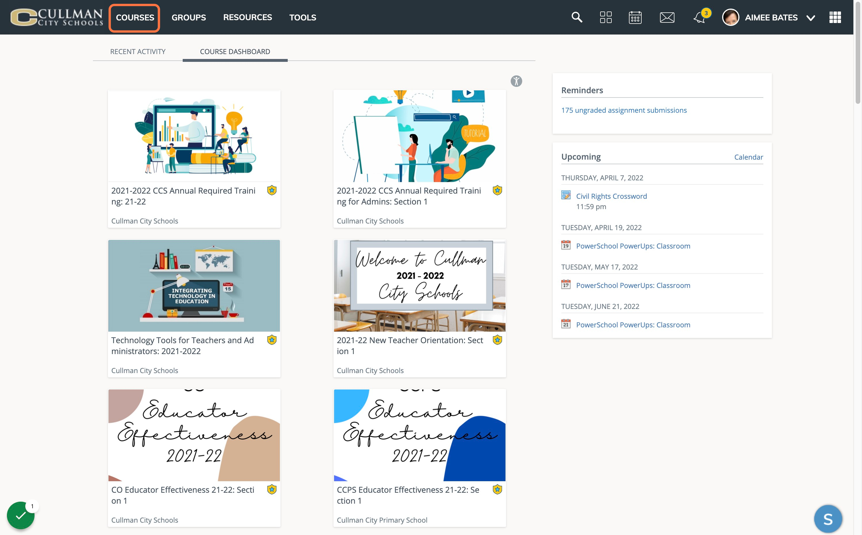 Click on COURSES