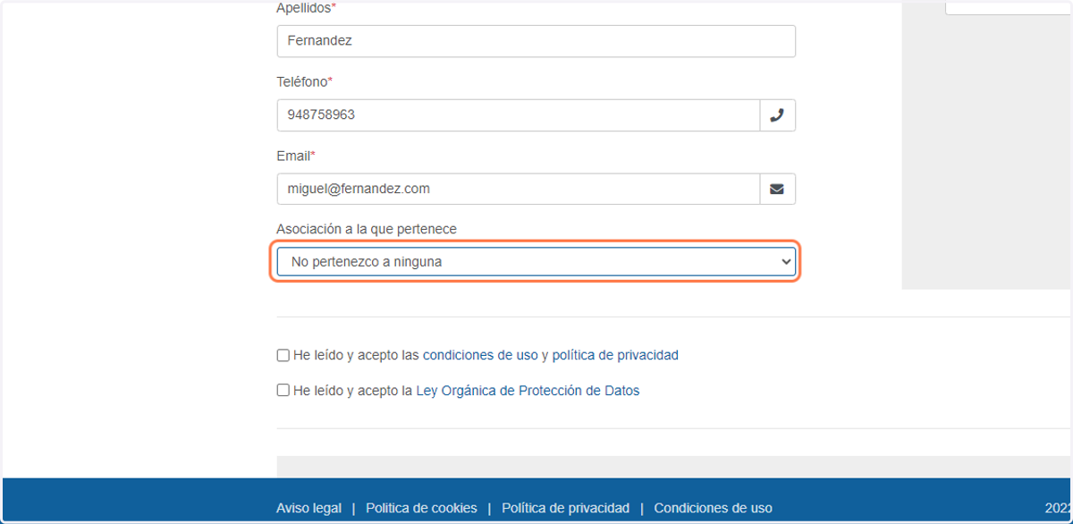 Selecciona si perteneces a alguna asociación