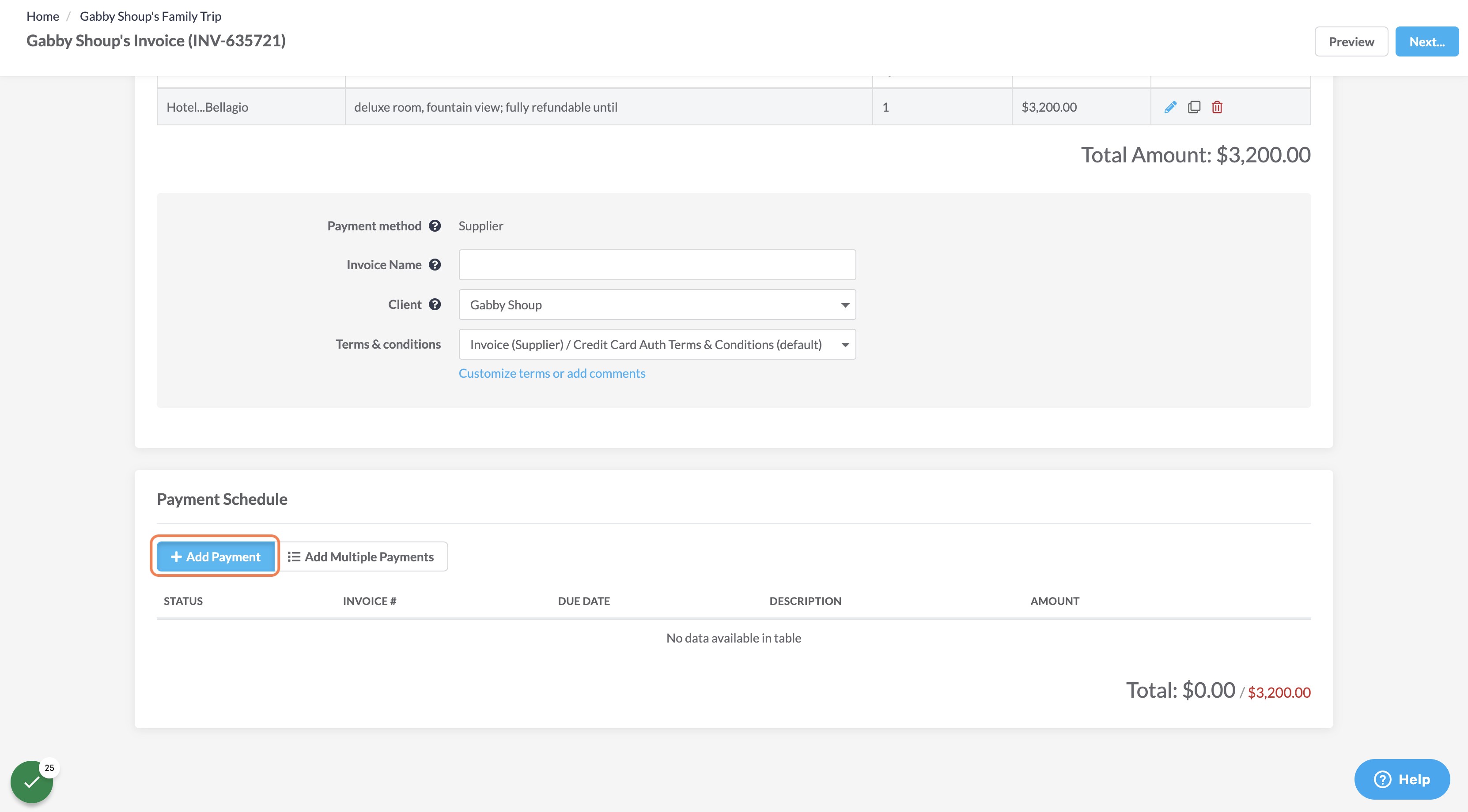 Click on Add Payment