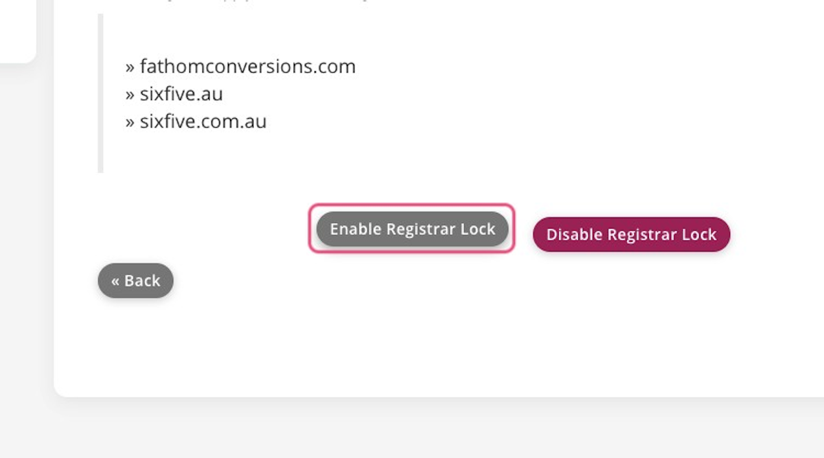 Review the domains and click on 'Enable Registrar Lock'
