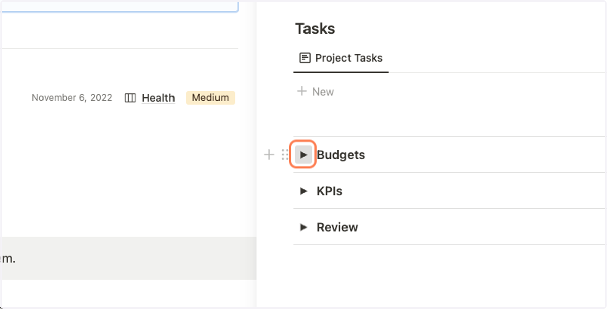 Click on arrow to open the "Budgets" section