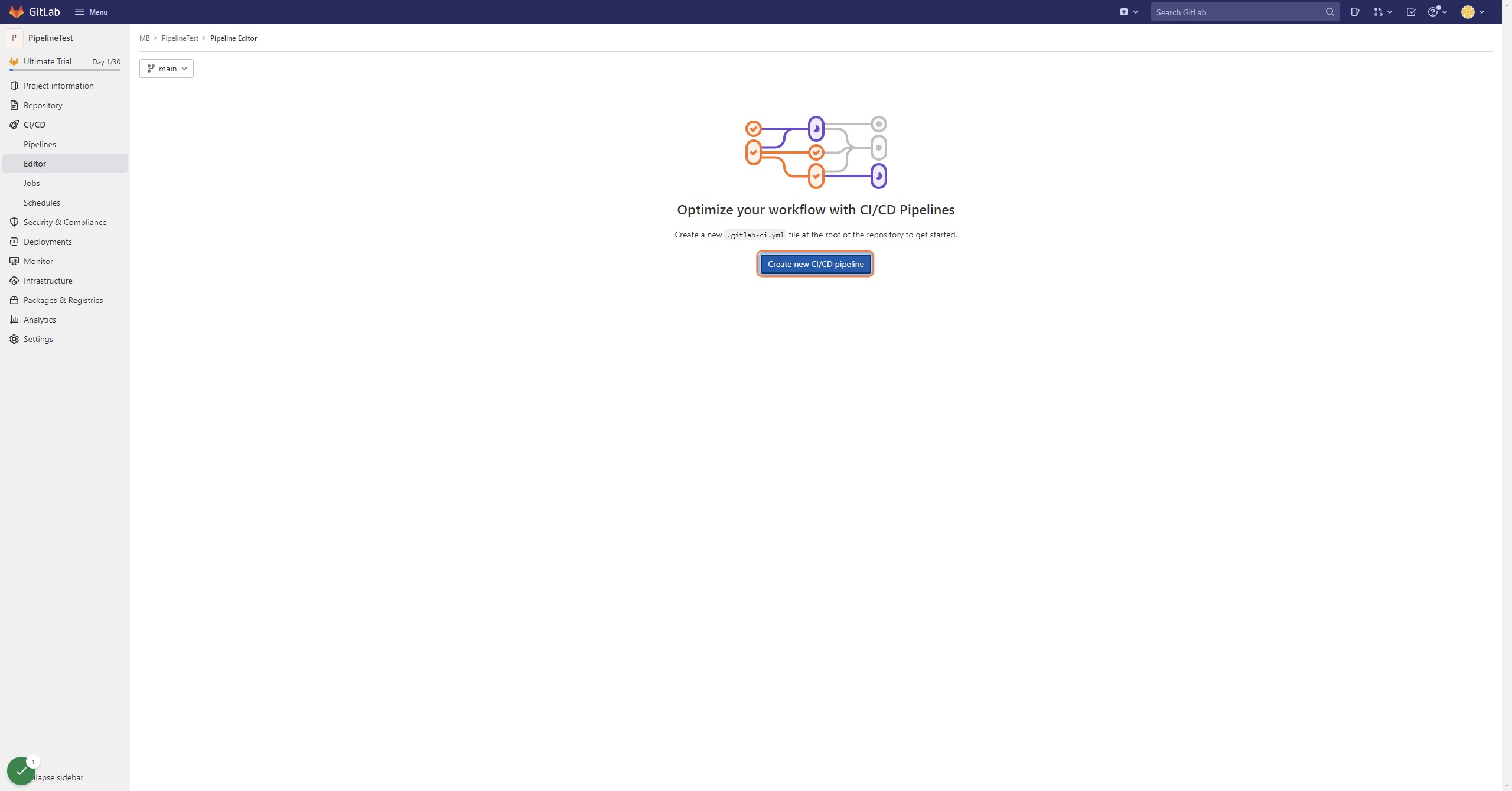 Click on Create new CI/CD pipeline