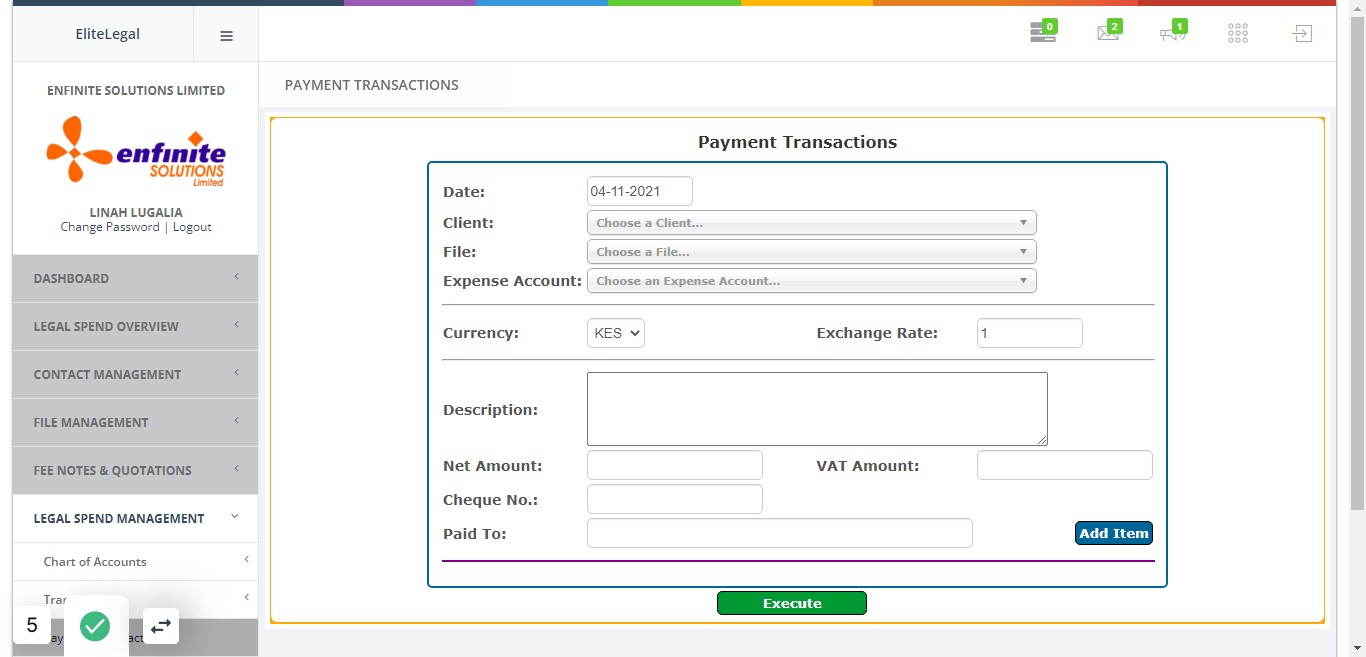 Payment transaction form will pop out