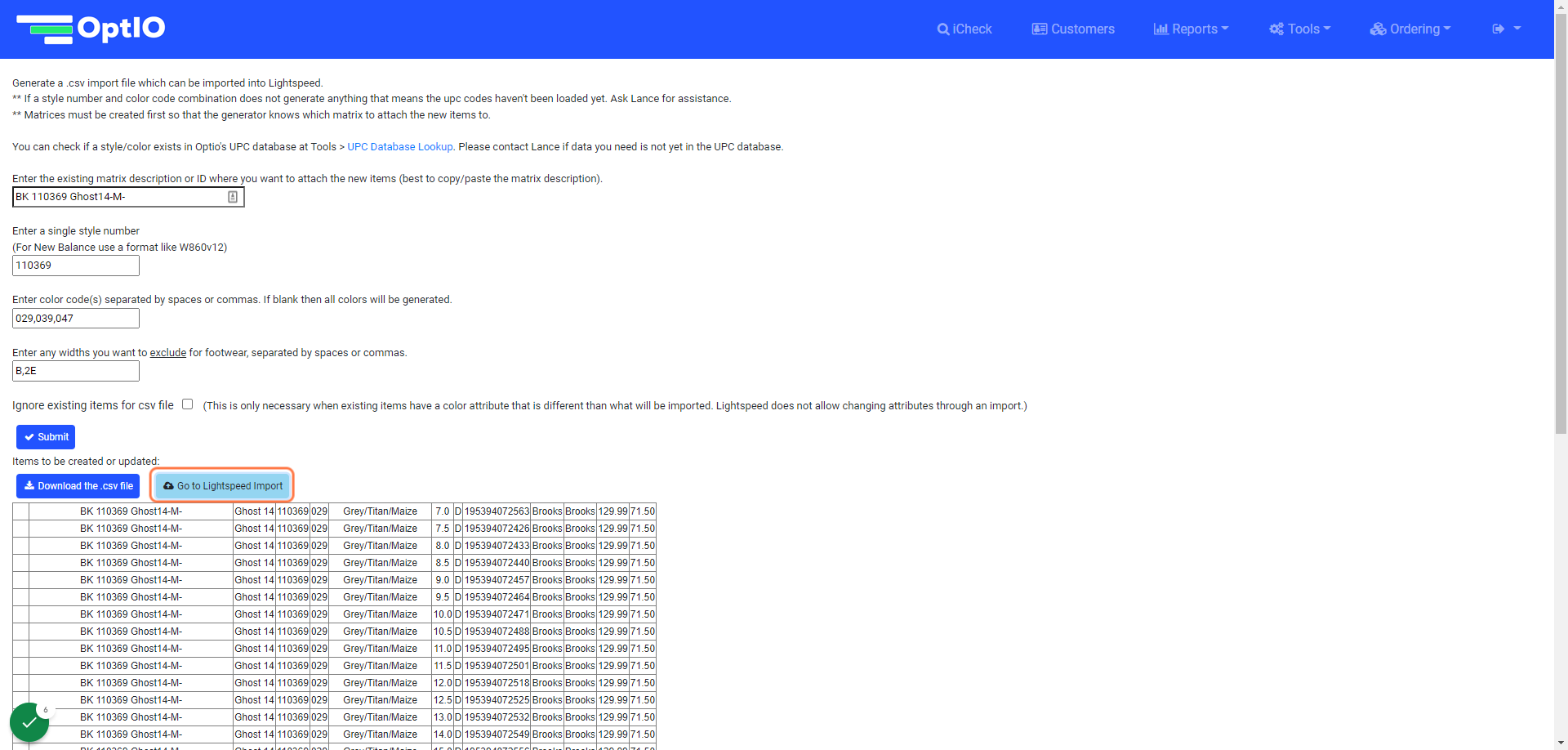 Click on "Go to Lightspeed Import" to open the Lightspeed import function.