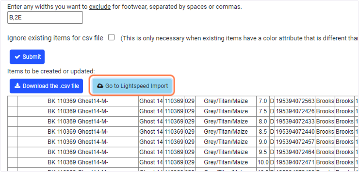 Click on "Go to Lightspeed Import" to open the Lightspeed import function.