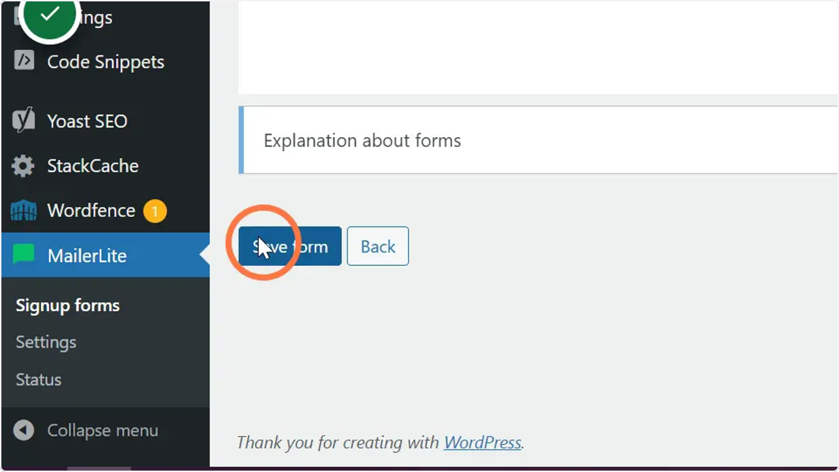 The user clicking the Save form button.