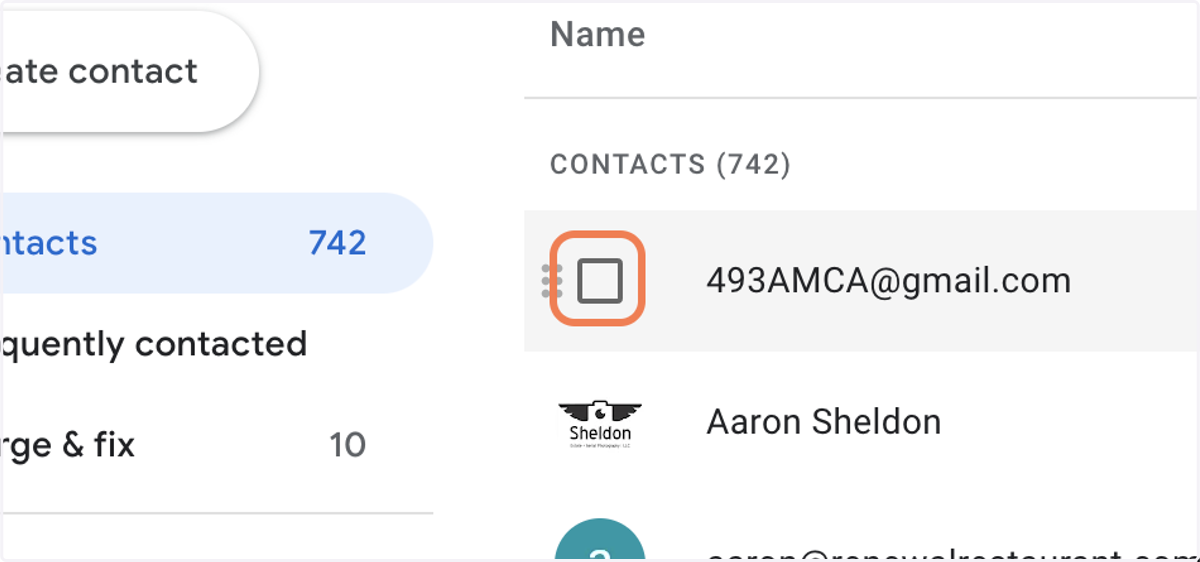 Select the checkbox to the left of your first contact