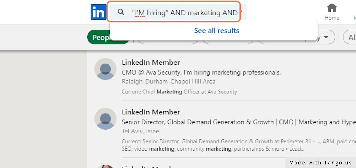 Use the boolean "I'm hiring” AND marketing AND “CMO”