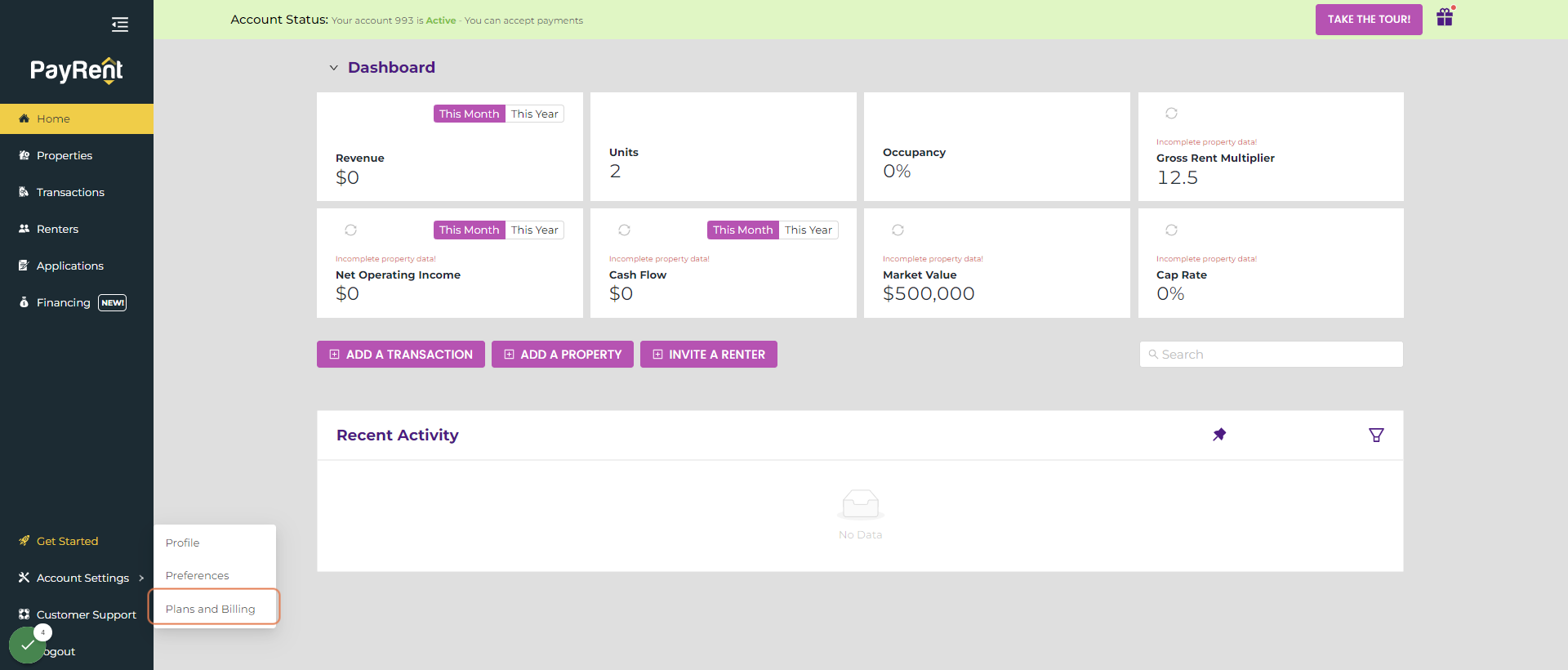 Click on Plans and Billing
