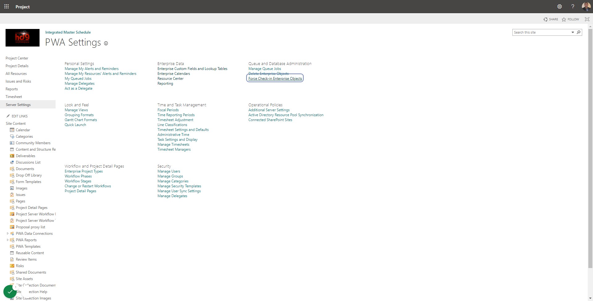 Click on Force Check-in Enterprise Objects
