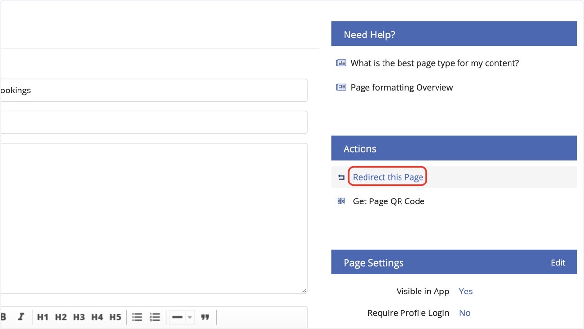Click on Redirect this Page