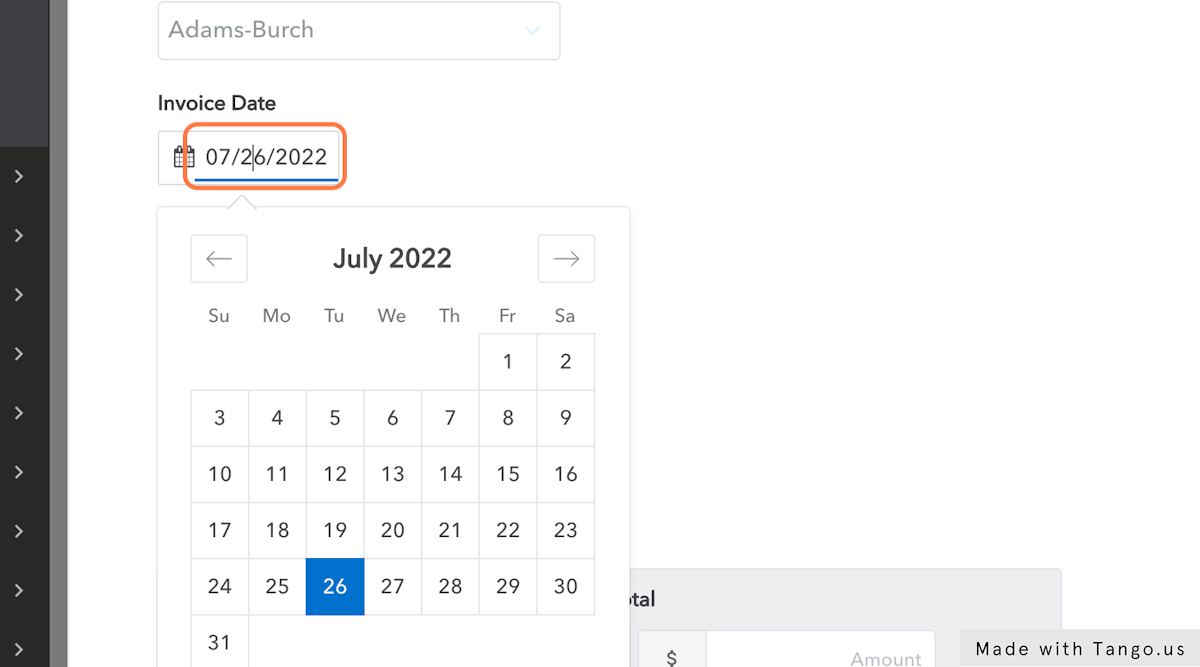 Choose an invoice date using the date selector.