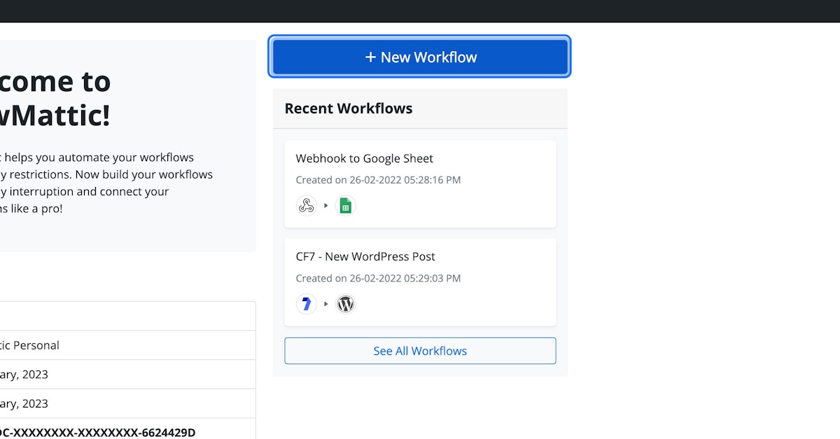 Click on New Workflow Button on the top right side