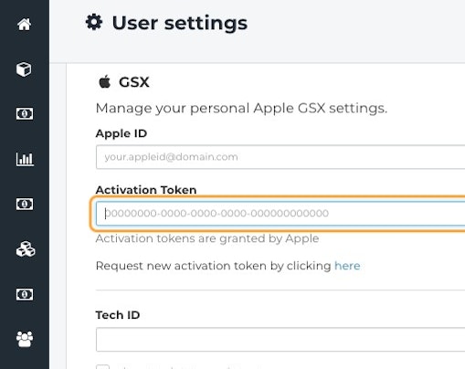 In Activation Token field enter your token. Activation tokens are granted by Apple