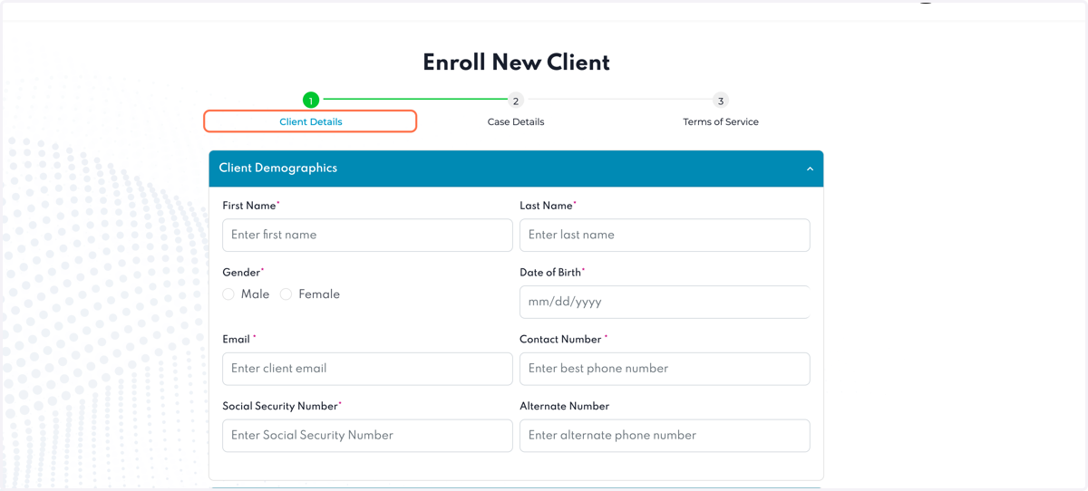 Step 1: Client Details - Enter Client Details
