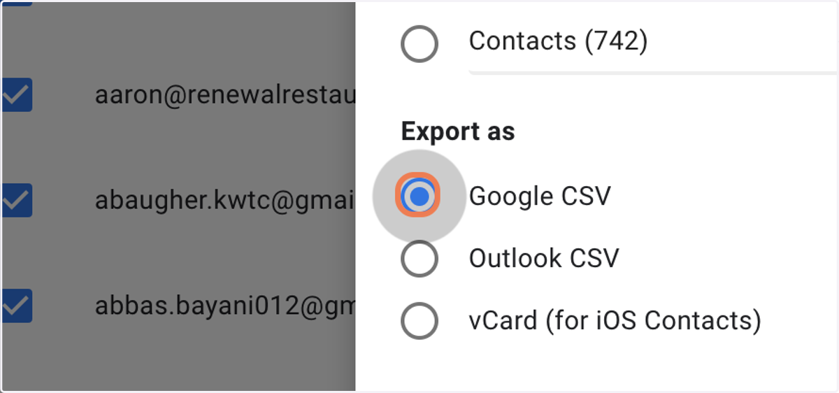 Click on Google CSV