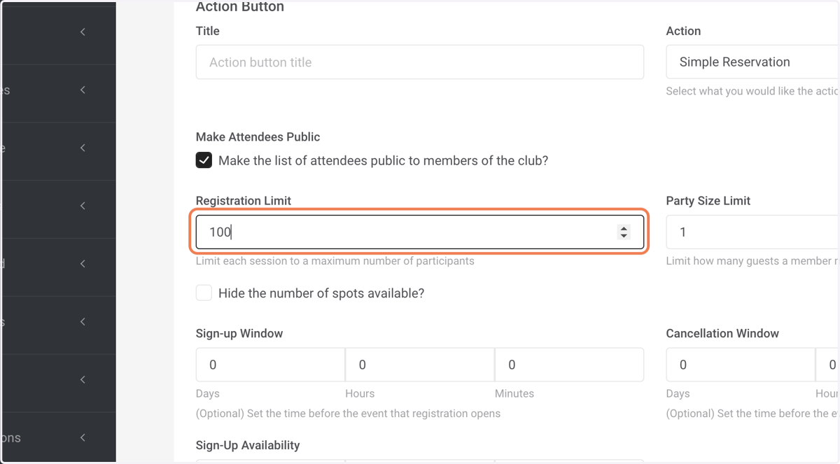 Select registration limit.