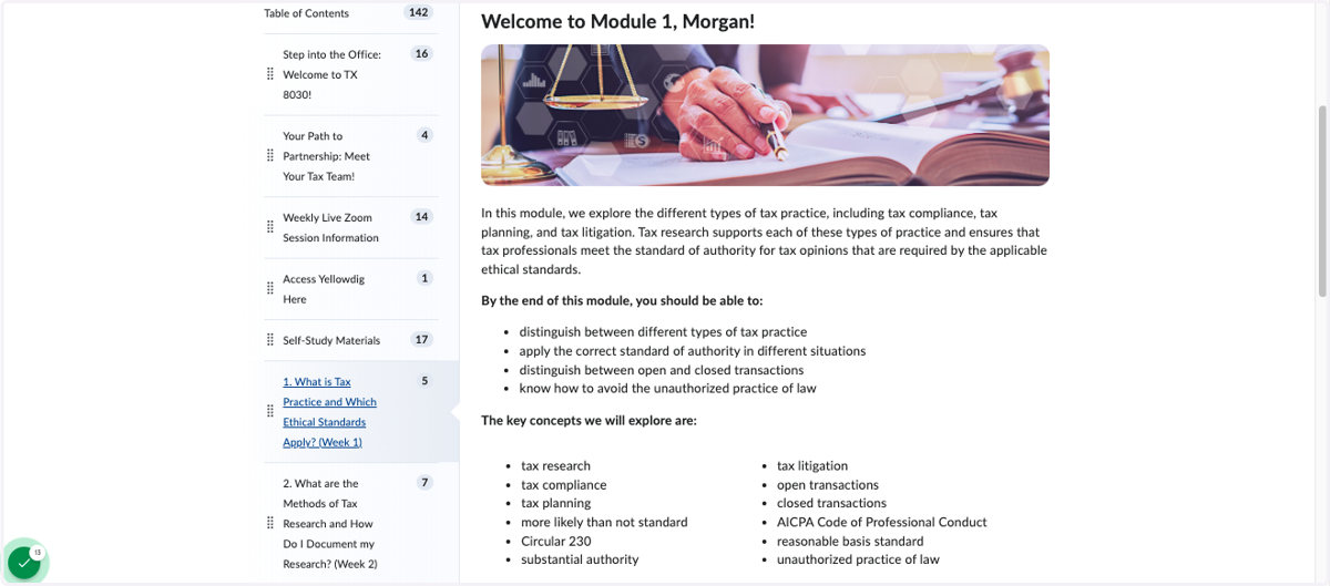 Module Descriptions: Templated module introductions with descriptions and key vocabulary