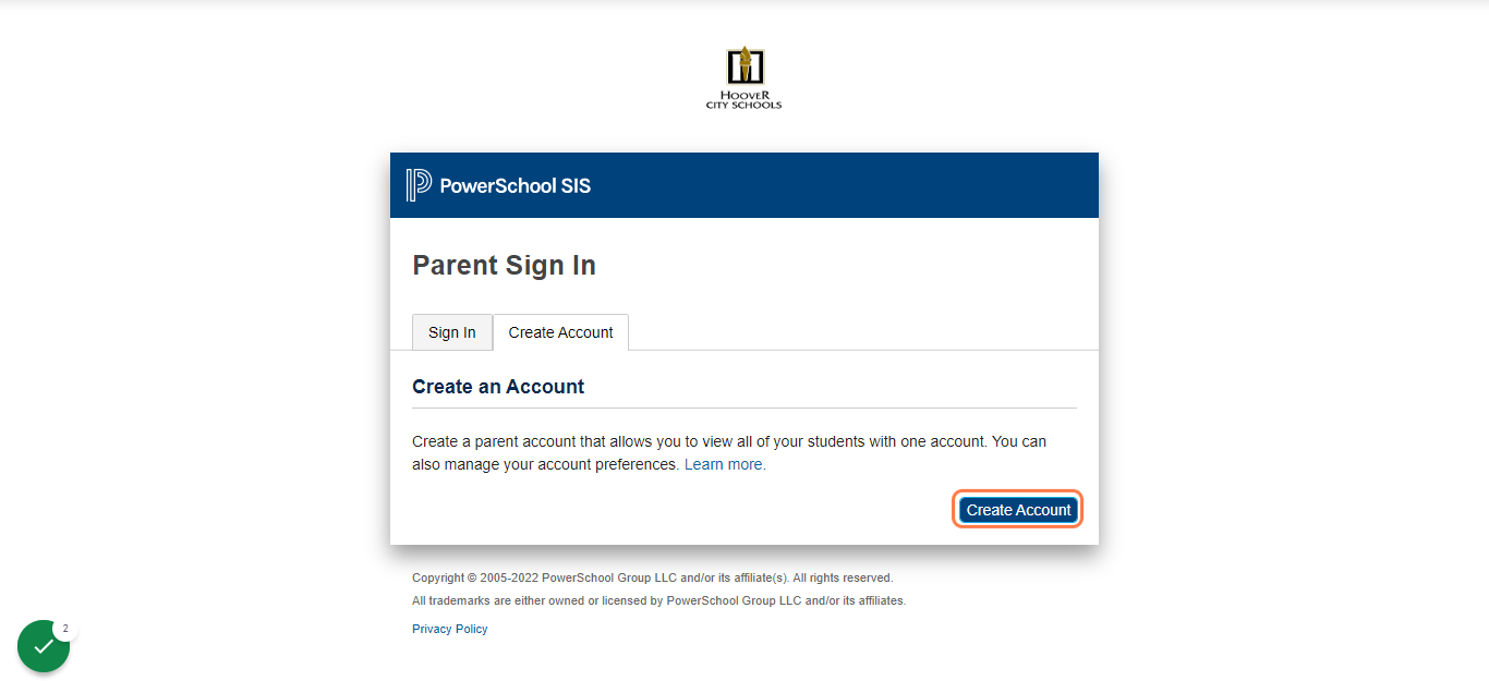 Click on Create Account
