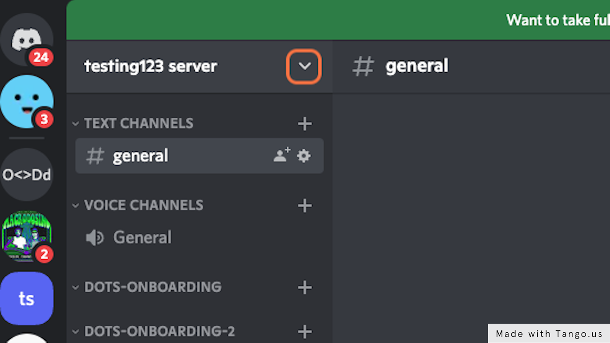 Click on the carrot icon on your server top right
