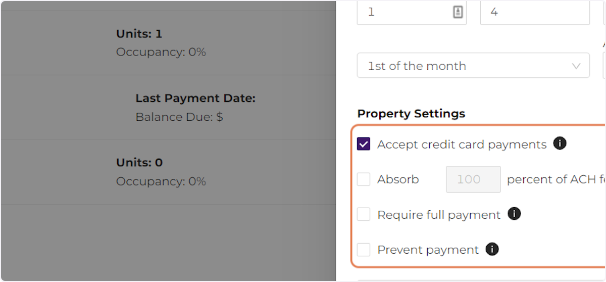 Select your Property Settings
