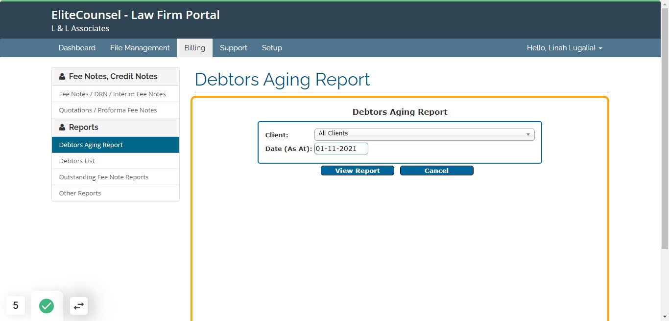 Fill in the details in the pop out formi.e. Client and date