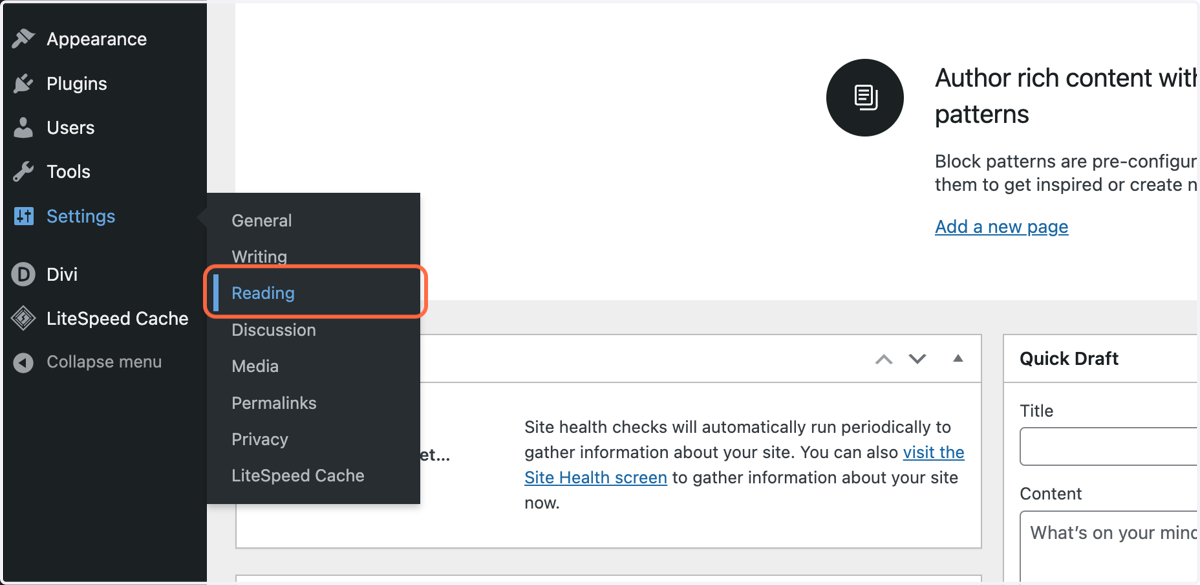 Then Click on Settings -> Reading