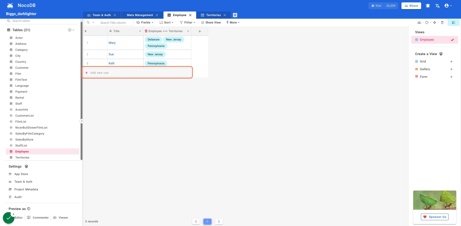 Click on Add new row