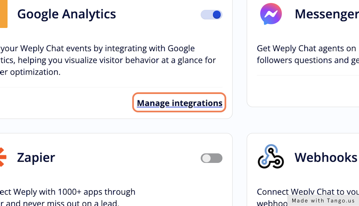 Click on Manage integrations under Google Analytics