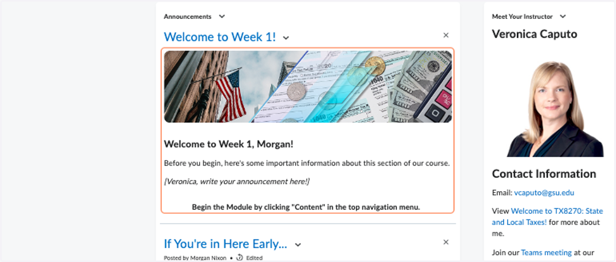 Instructor Support: Templated announcements for instructors to fill in with content as the course progresses
