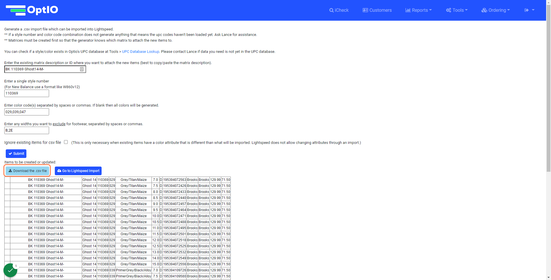 Review the data and if it looks good, click the "Download the .csv file" button and save the file to your computer.