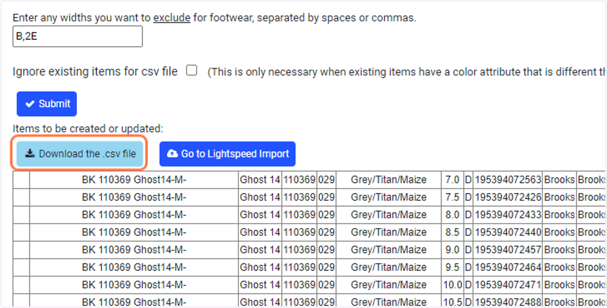 Review the data and if it looks good, click the "Download the .csv file" button and save the file to your computer.