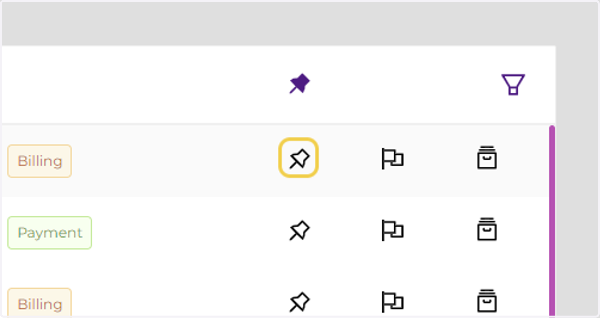 Pin icon - Click the pin one time to pin that activity item to the top of your feed. Click it a second time to unpin.