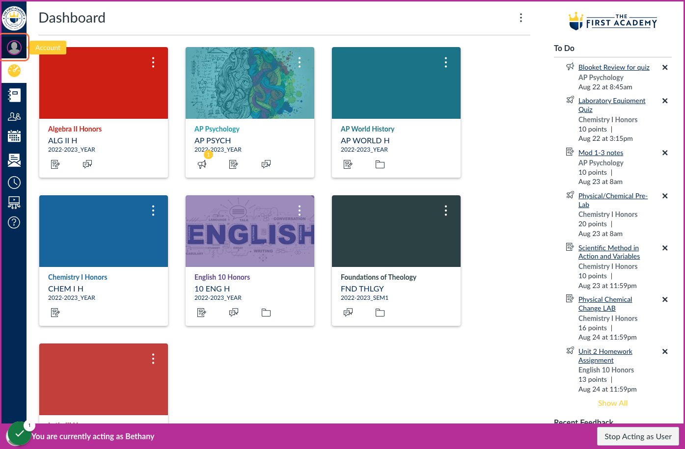 Click on Account on top left