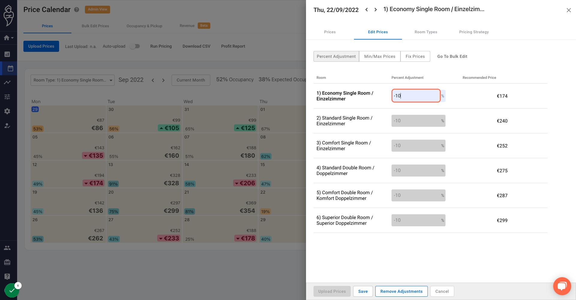 Input the Percentage value by which you shall like to alter the prices by.