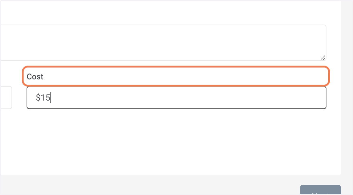 Enter event cost in the "Cost" box.