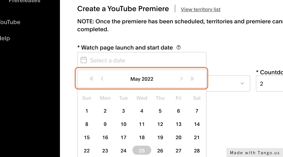 Select the date and time you wish the watch page to go live