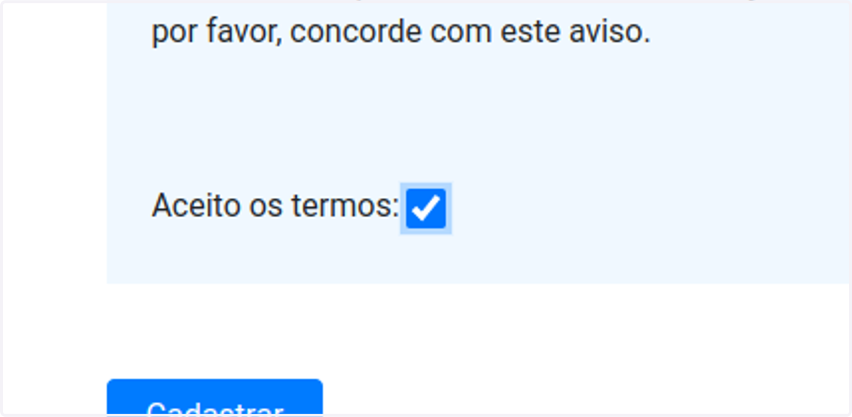 Check Aceito os termos:
