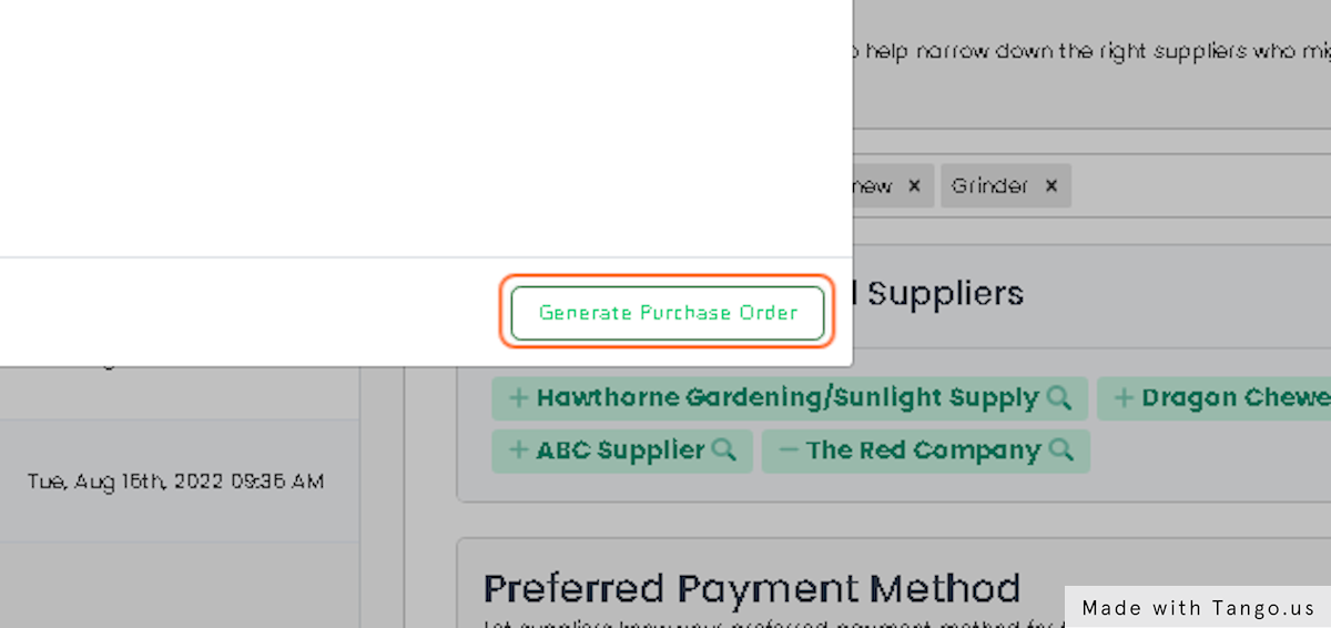 Click on Generate Purchase Order