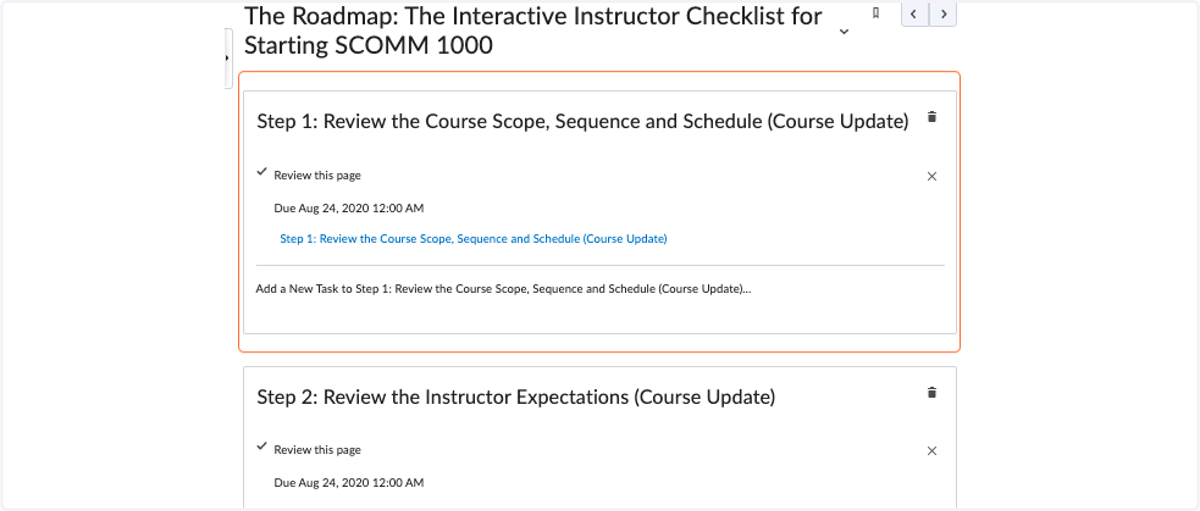Instructor Support: A culminating checklist with due dates to ensure part-time instructors complete course start-up tasks