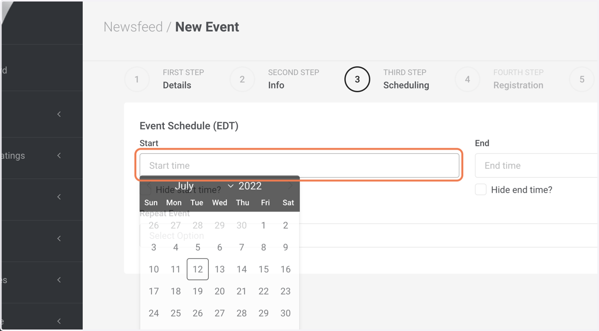 Select event start date.