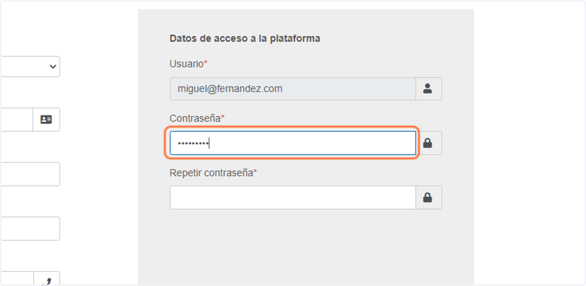 Introduce tu contraseña y repítela, recuerda 1 mayúscula y números.